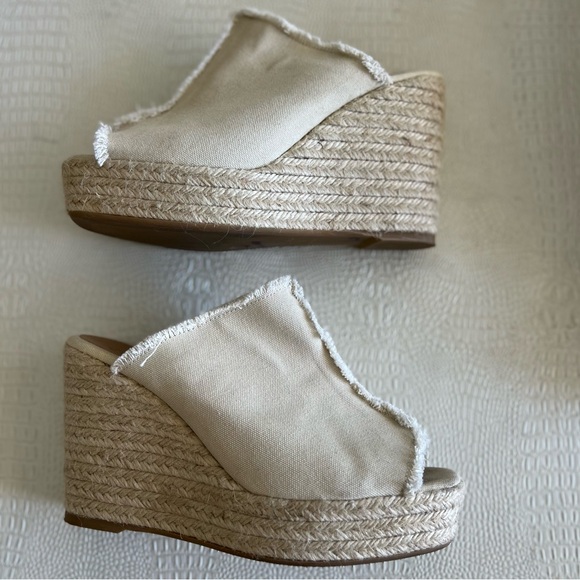 Fatima Mule Canvas Wedge Espadrille Sandals Womens 38 7.5 Sand Tan Clog - Picture 7 of 10